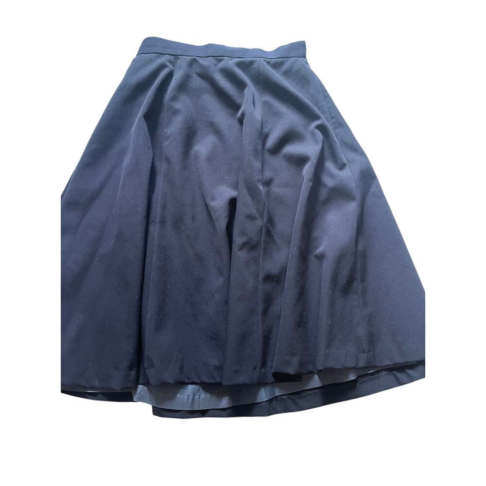Vtg SANYO Japan Navy Blue Pure Wool A-Line Pleated Midi Skirt Size 10 / Small